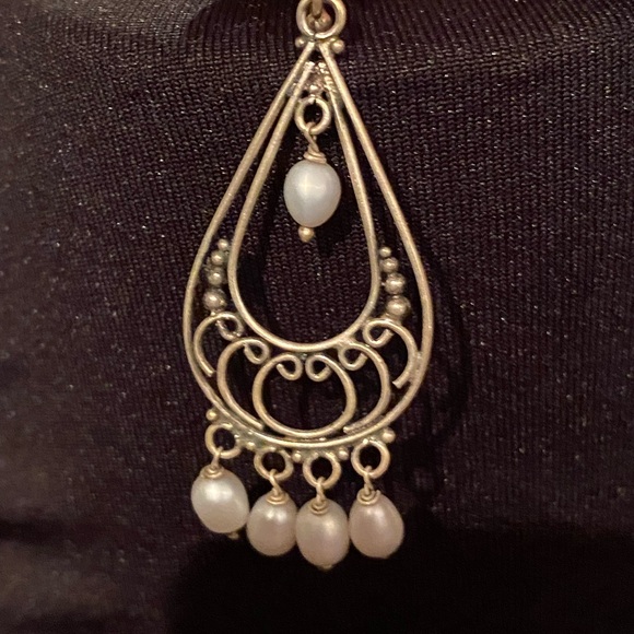 Sterling Silver Fresh Water Pearl Chandelier Earrings - Picture 4 of 7